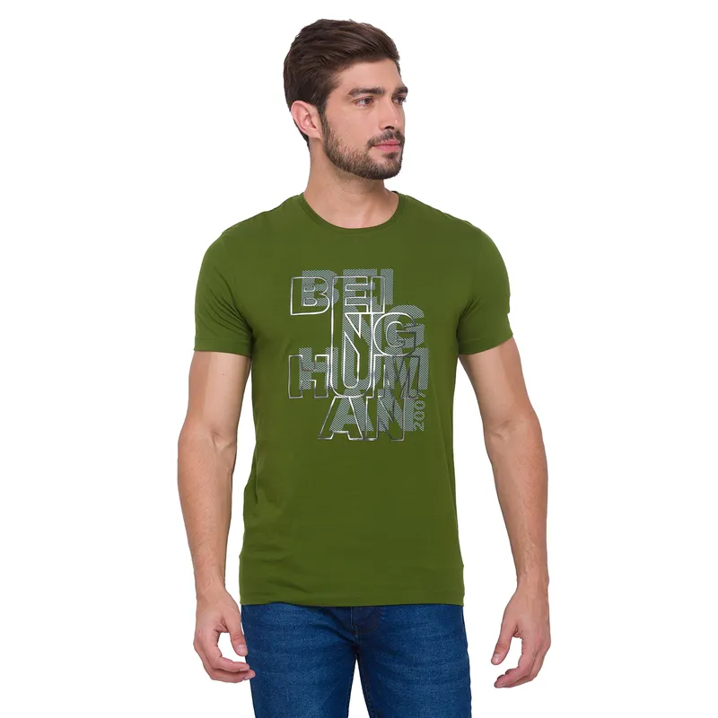 Human Being Tシャツ Being Human Regular Fit Men Crew Neck T-Shirts-Bean Green